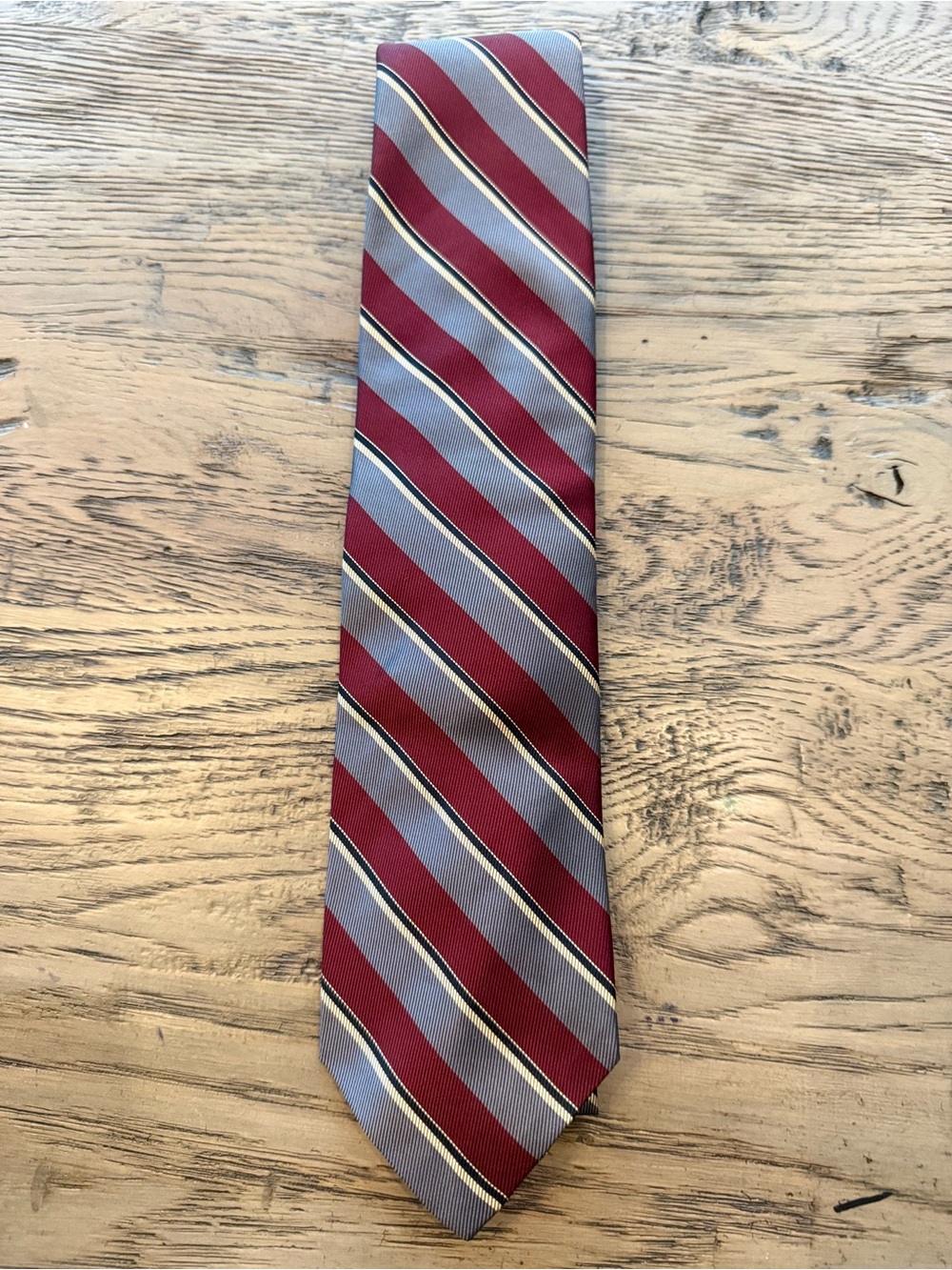 Robert Talbott-Nordstrom Burgundy, Gray and Gold Striped Silk Tie